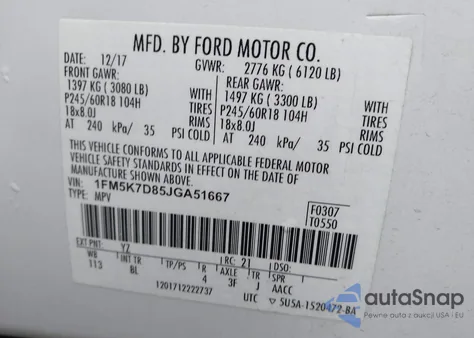 2018 Ford Explorer Xlt из США, поврежденный, VIN 1FM5K7D85JGA51667